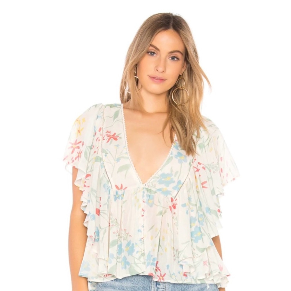 Floral Ruffle V-Neck Top